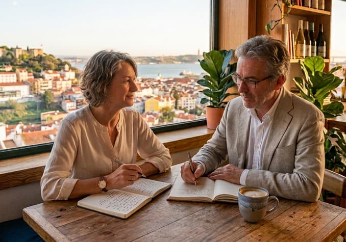 Couple planning their move over Lisbon